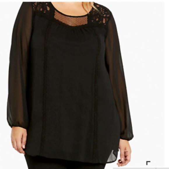 Torrid Chiffon Lace Inset Top Crochet Trim Boho - Picture 3 of 7